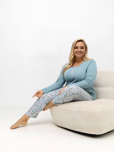 Ciemnomiętowa piżama plus size ze spodniami