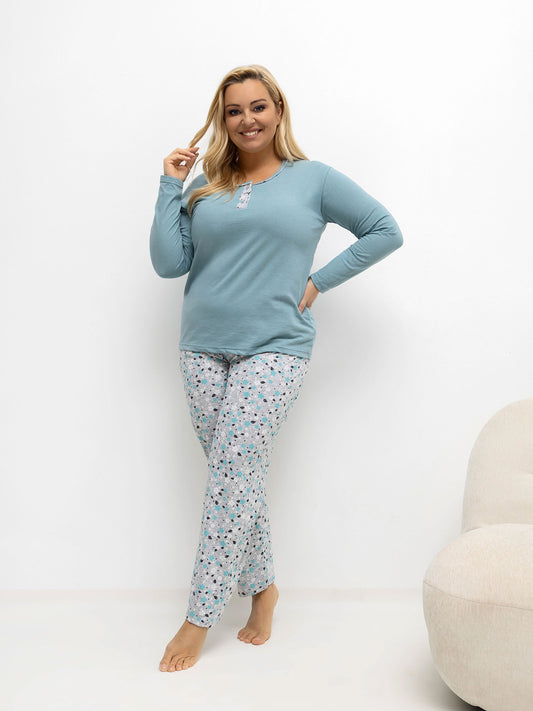Ciemnomiętowa piżama plus size ze spodniami