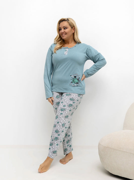 Ciemnomiętowa dwuczęściowa piżama plus size
