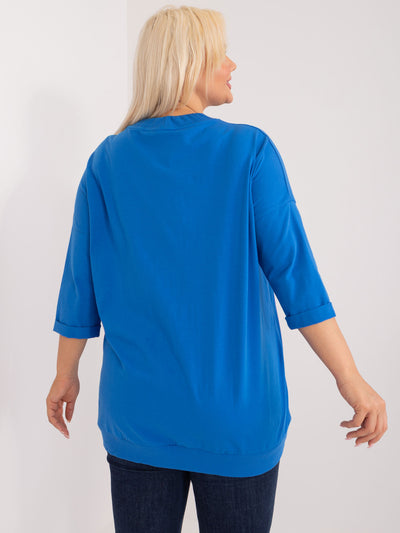 Ciemnoniebieska bluzka plus size z troczkami
