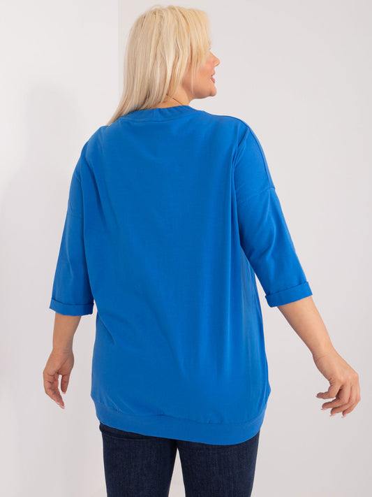 Ciemnoniebieska bluzka plus size z troczkami