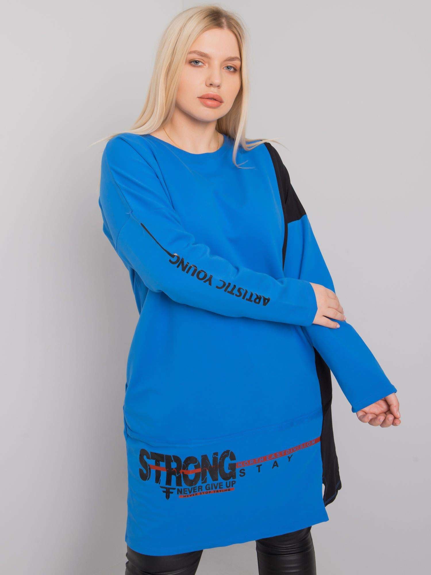 Ciemnoniebieska tunika plus size z długim rękawem