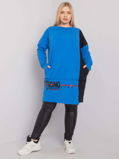 Ciemnoniebieska tunika plus size z długim rękawem