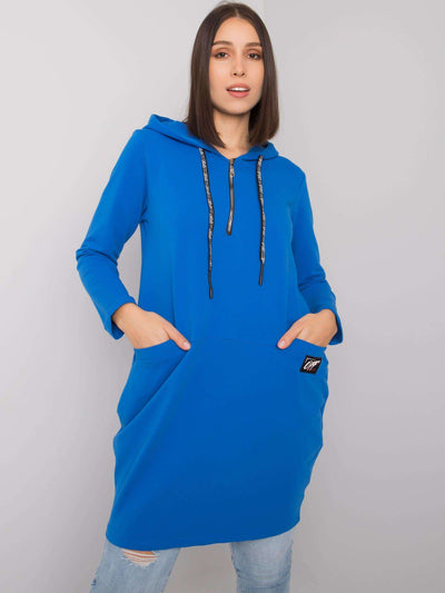 Ciemnoniebieska damska tunika plus size z kieszeniami