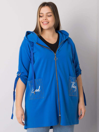 Ciemnoniebieska bluza plus size z kapturem i aplikacjami