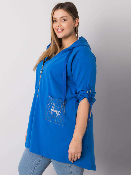 Ciemnoniebieska bluza plus size z kapturem i aplikacjami