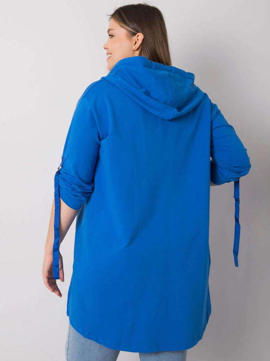Ciemnoniebieska bluza plus size z kapturem i aplikacjami