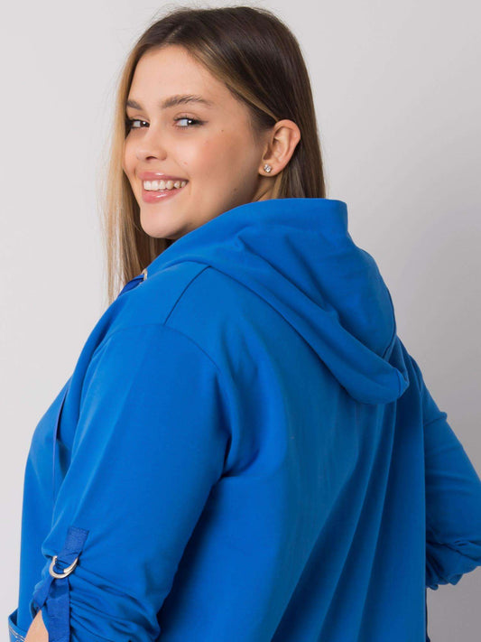Ciemnoniebieska bluza plus size z kapturem i aplikacjami