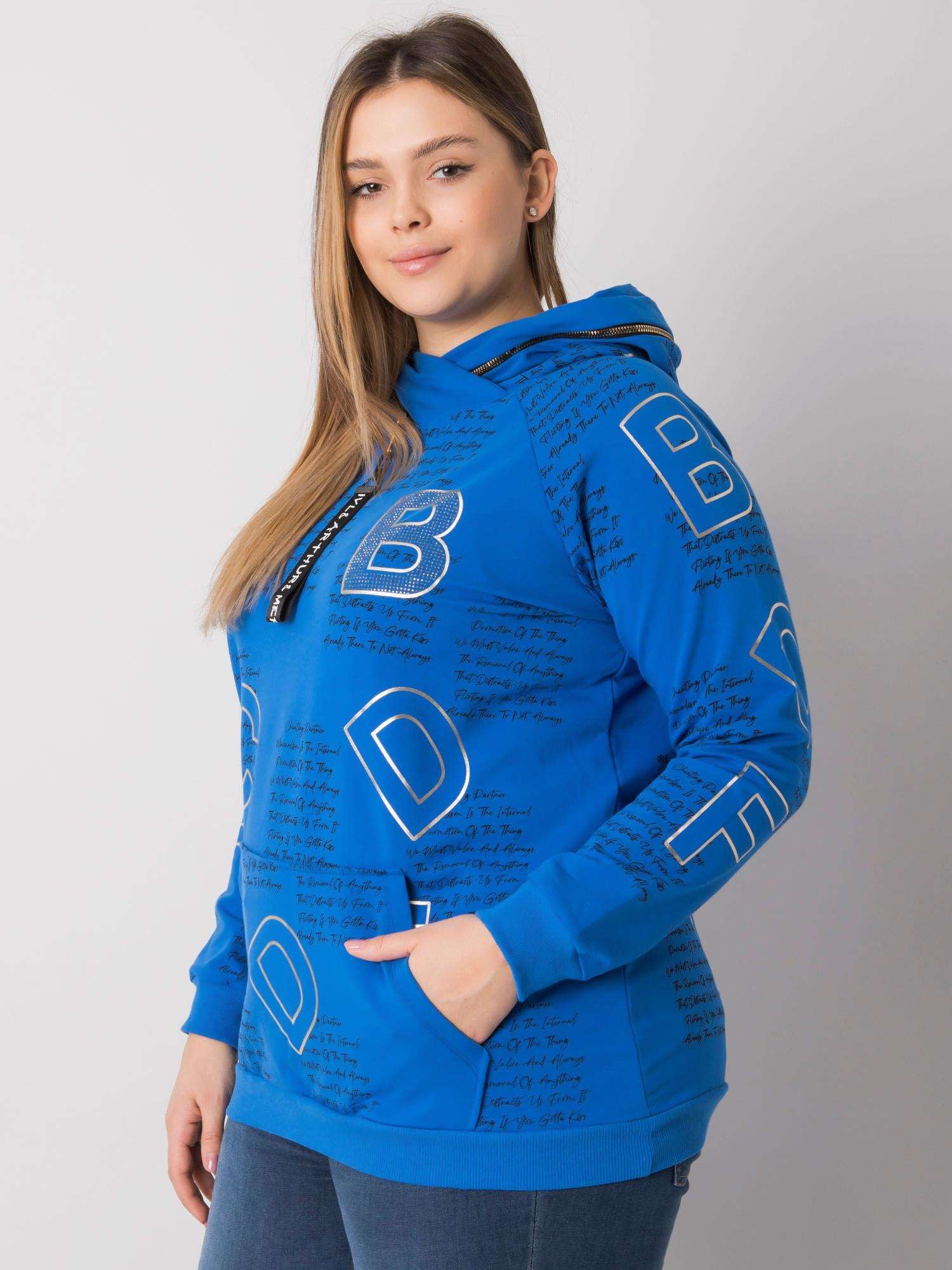 Ciemnoniebieska bluza plus size z dżetami