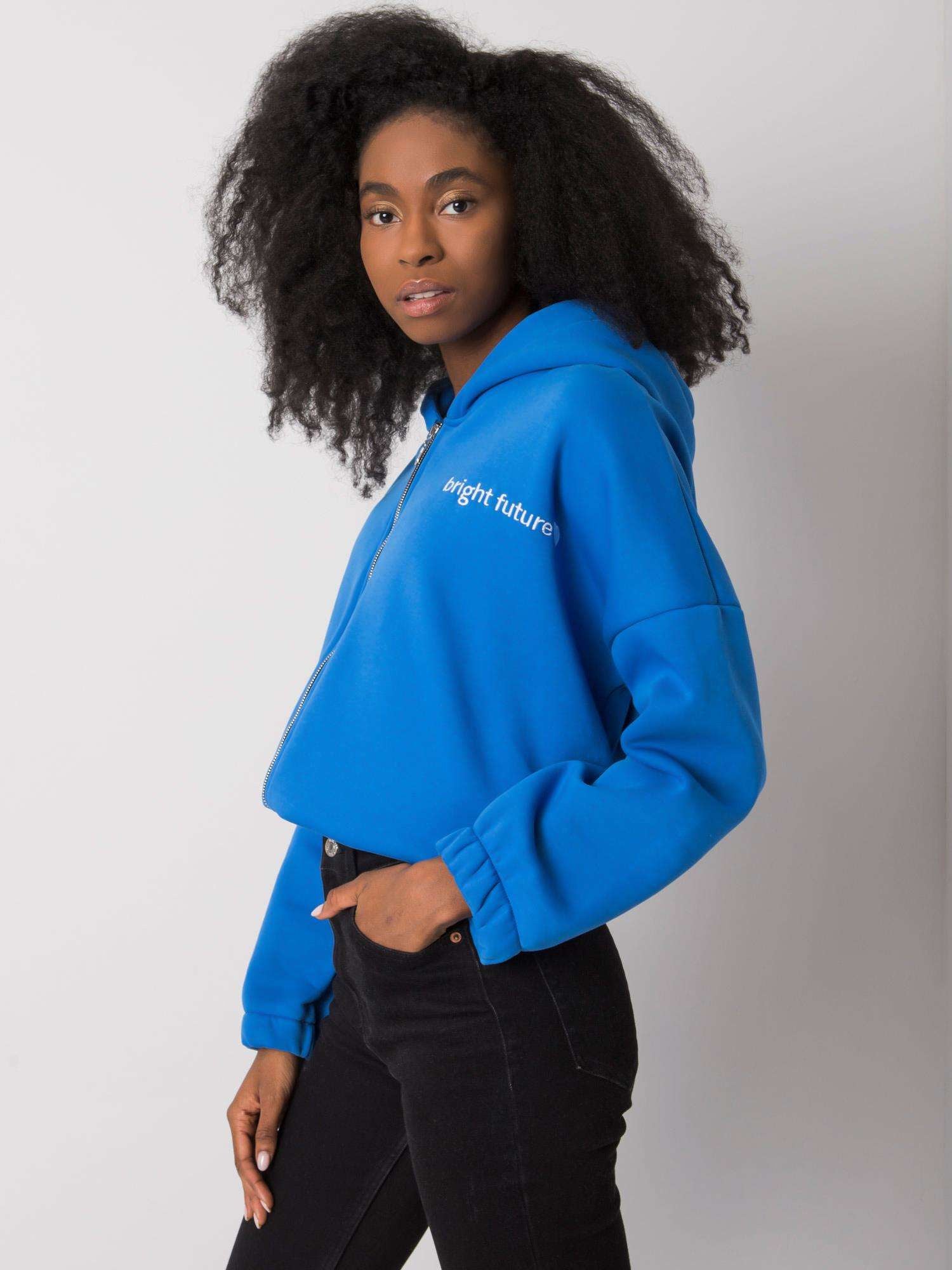 RUE PARIS Ciemnoniebieska bluza rozpinana z haftem