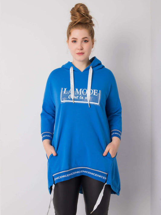 Ciemnoniebieska bluza damska plus size z kieszenią