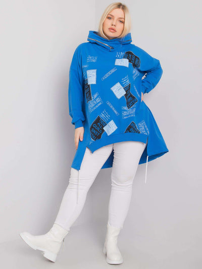 Ciemnoniebieska bluza plus size z nadrukiem i aplikacją