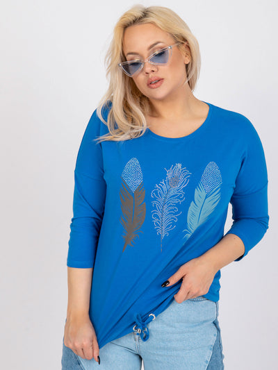 Ciemnoniebieska bluzka plus size z nadrukiem