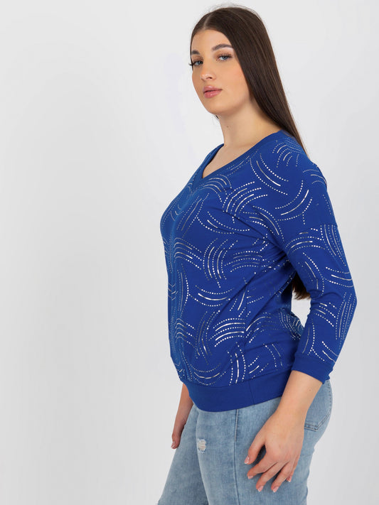 Ciemnoniebieska damska bluzka plus size z nadrukiem