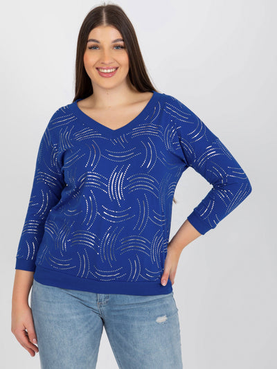 Ciemnoniebieska damska bluzka plus size z nadrukiem