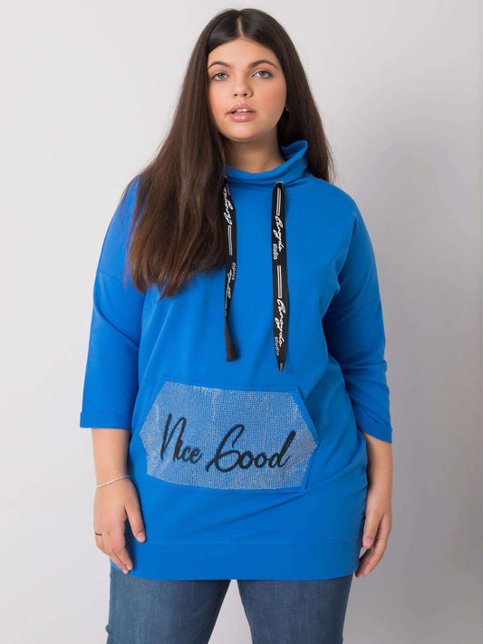 Ciemnoniebieska bluzka plus size z aplikacją