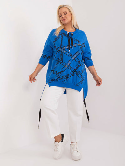 Ciemnoniebieska damska bluzka plus size z rozcięciami