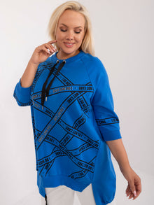 Ciemnoniebieska damska bluzka plus size z rozcięciami