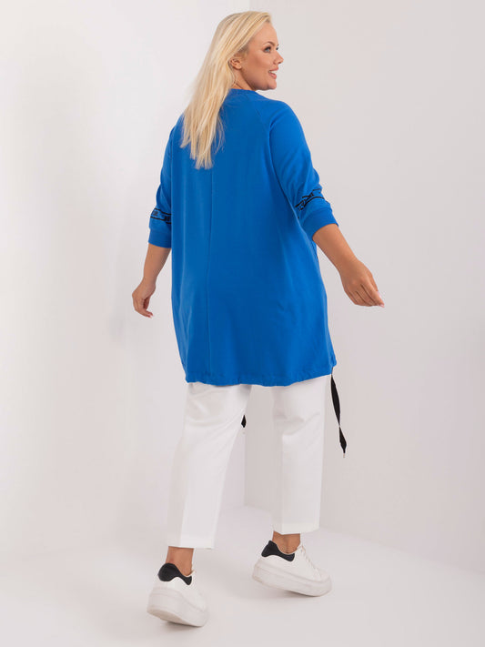 Ciemnoniebieska damska bluzka plus size z rozcięciami