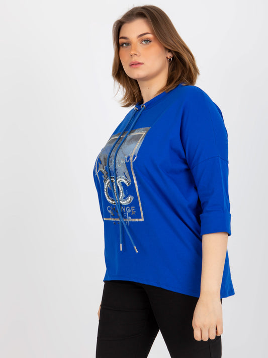 Ciemnoniebieska bluzka plus size z aplikacją