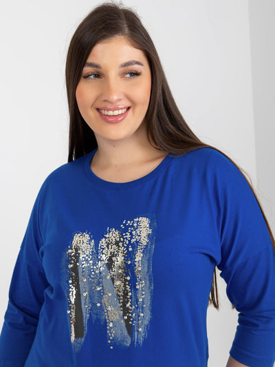 Ciemnoniebieska bluzka plus size z rękawem 3/4