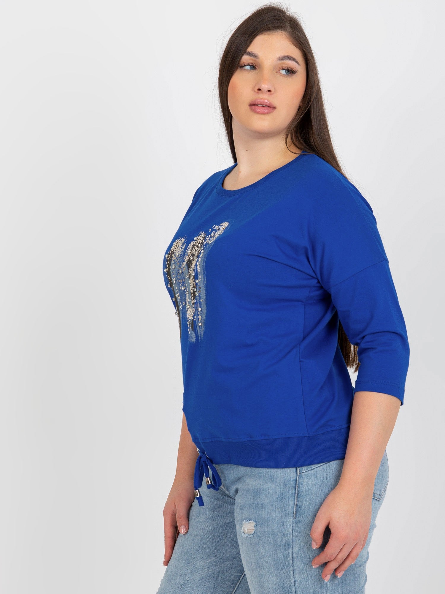 Ciemnoniebieska bluzka plus size z rękawem 3/4
