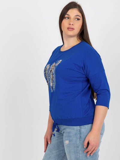 Ciemnoniebieska bluzka plus size z rękawem 3/4