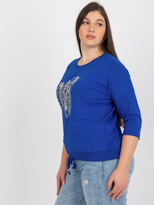 Ciemnoniebieska bluzka plus size z rękawem 3/4