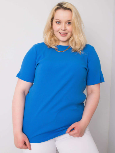 Ciemnoniebieska bluzka plus size w prążek