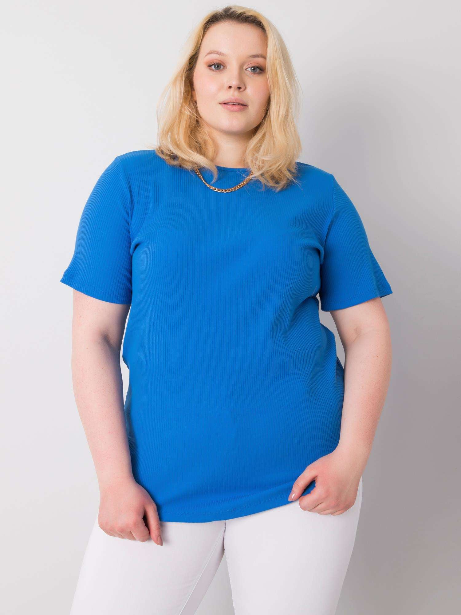 Ciemnoniebieska bluzka plus size w prążek