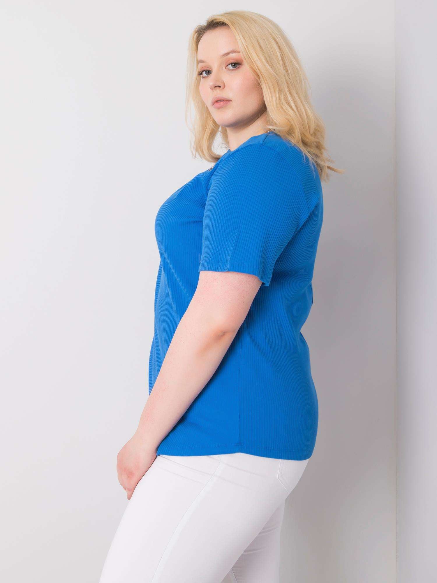 Ciemnoniebieska bluzka plus size w prążek