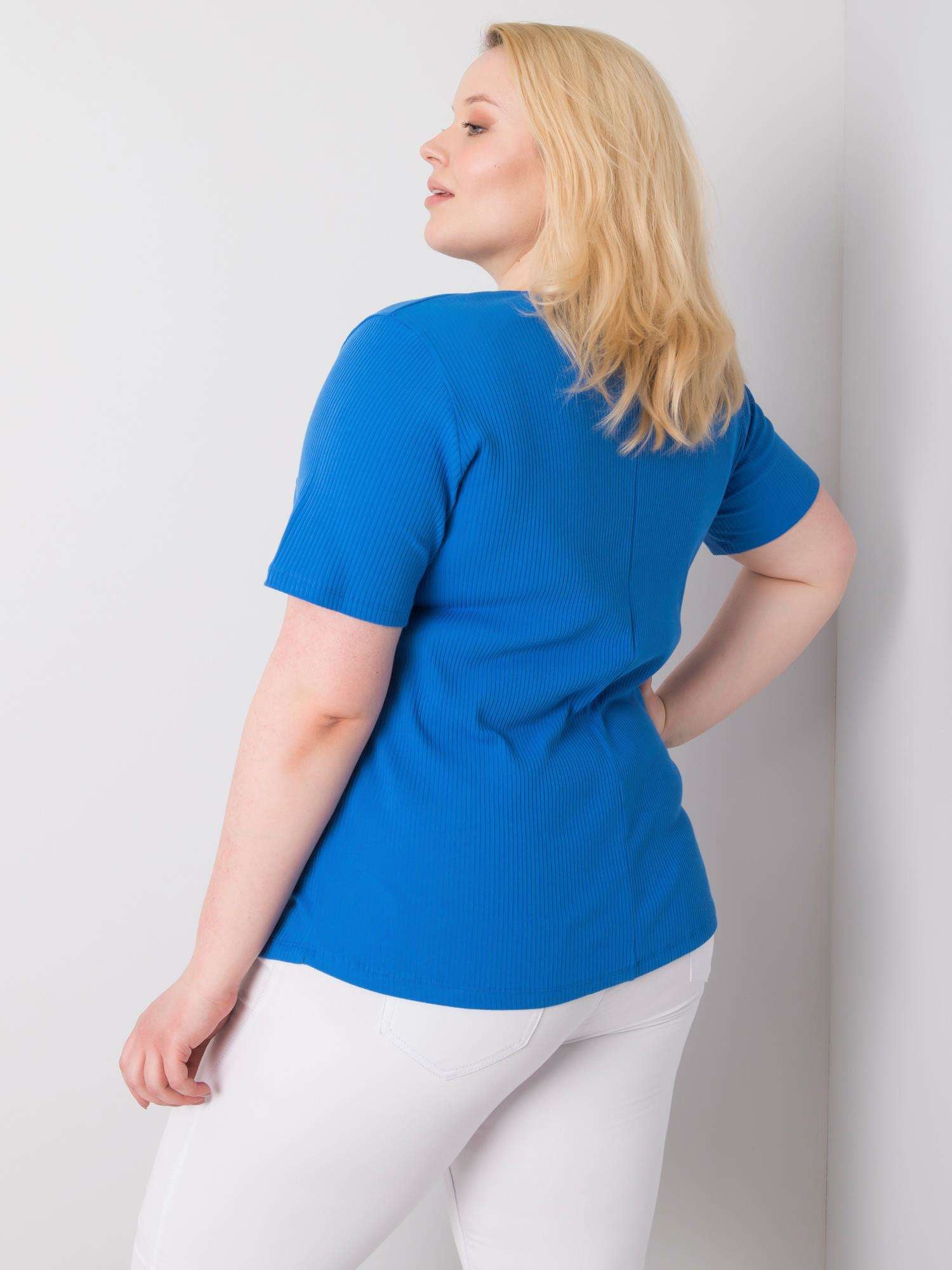 Ciemnoniebieska bluzka plus size w prążek
