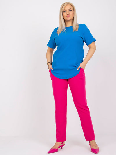 Ciemnoniebieska bluzka plus size w prążek