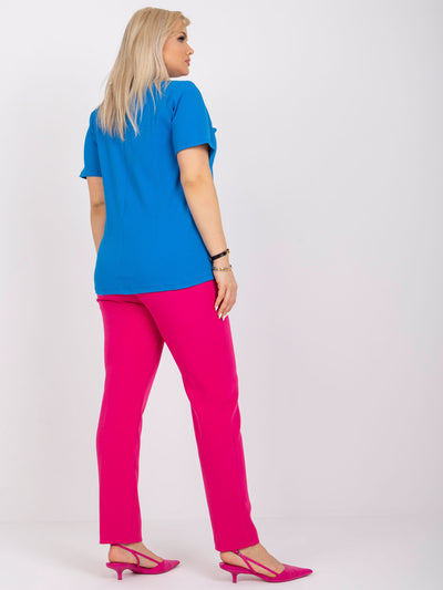 Ciemnoniebieska bluzka plus size w prążek