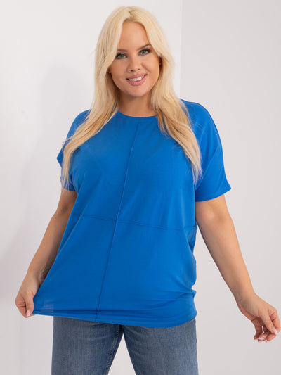 Ciemnoniebieska gładka bluzka plus size z bawełny