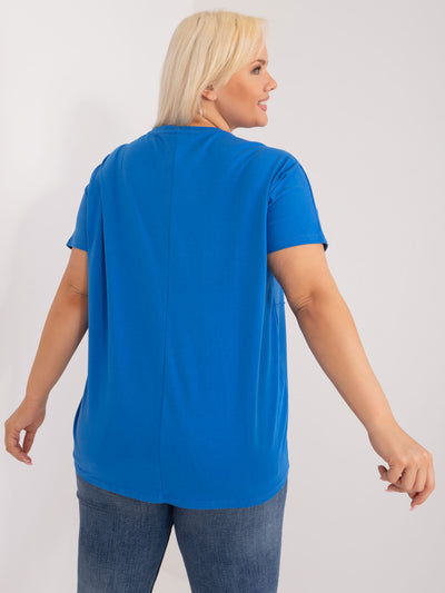 Ciemnoniebieska gładka bluzka plus size z bawełny