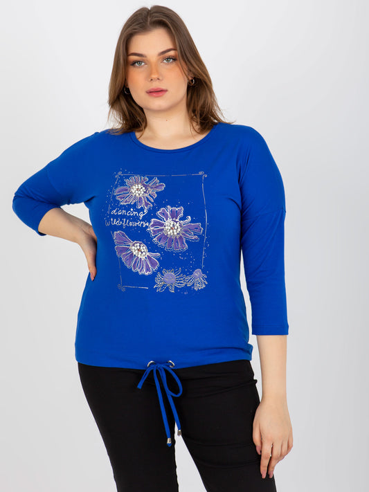 Ciemnoniebieska damska bluzka plus size z nadrukiem