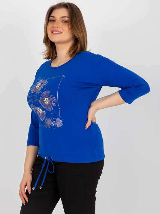 Ciemnoniebieska damska bluzka plus size z nadrukiem