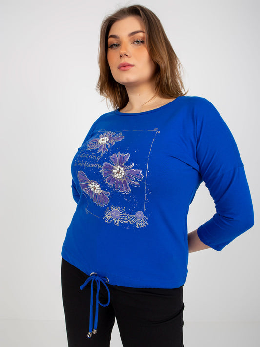Ciemnoniebieska damska bluzka plus size z nadrukiem