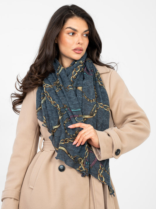 Ciemnoniebieska damska chusta z printem