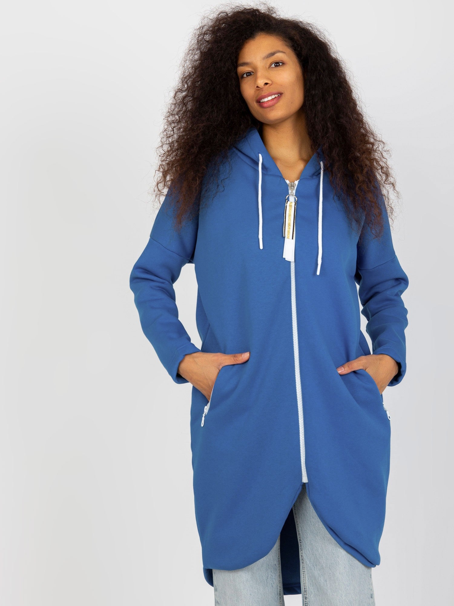 Ciemnoniebieska długa bluza basic z kieszeniami Stunning
