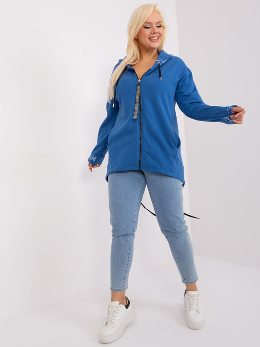 Ciemnoniebieska rozpinana bluza plus size z kapturem