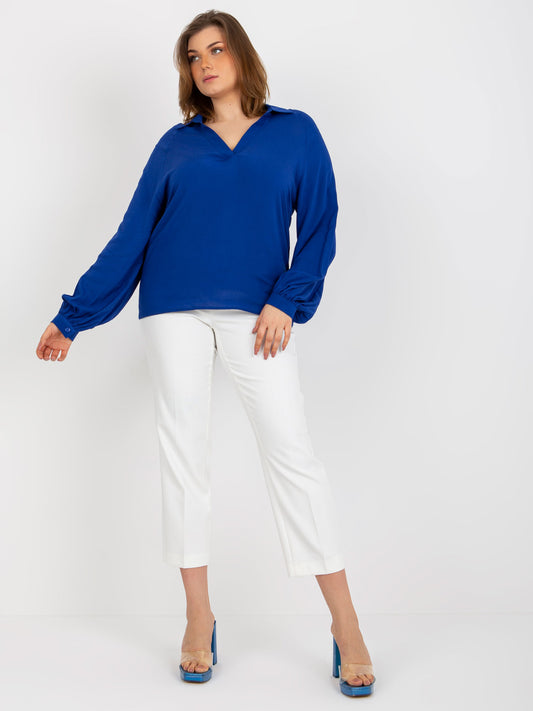 Ciemnoniebieska koszulowa bluzka plus size z kołnierzykiem