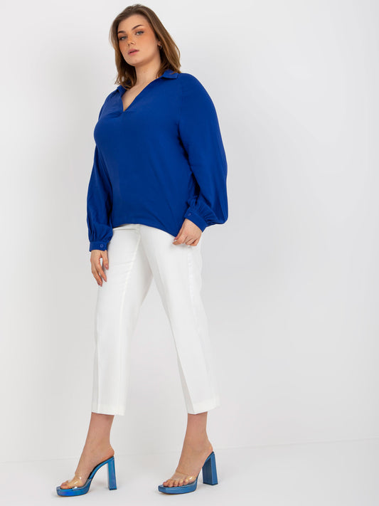 Ciemnoniebieska koszulowa bluzka plus size z kołnierzykiem