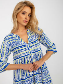 Ciemnoniebieska boho sukienka we wzory z wiskozy SUBLEVEL