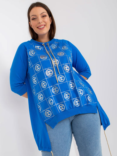Ciemnoniebieska luźna bluzka plus size z rękawem 3/4