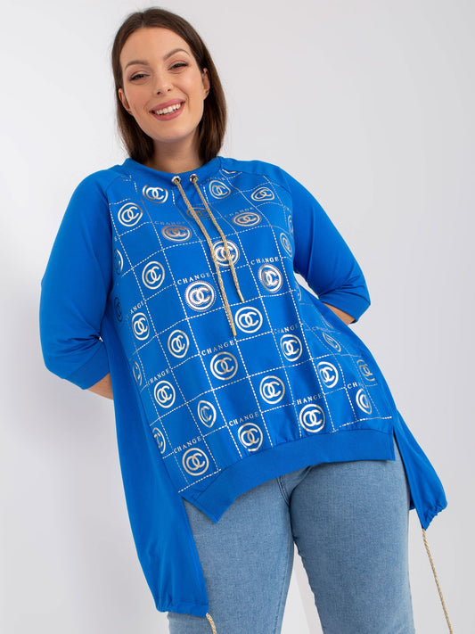 Ciemnoniebieska luźna bluzka plus size z rękawem 3/4