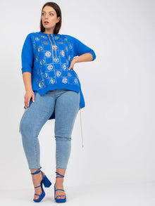 Ciemnoniebieska luźna bluzka plus size z rękawem 3/4