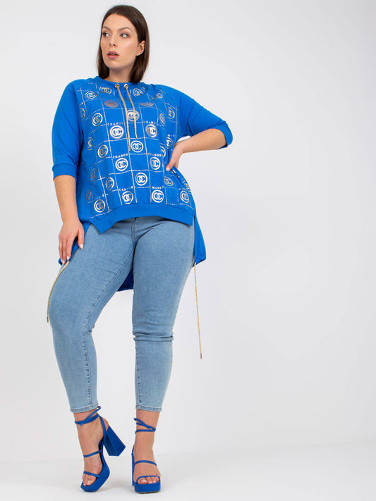 Ciemnoniebieska luźna bluzka plus size z rękawem 3/4