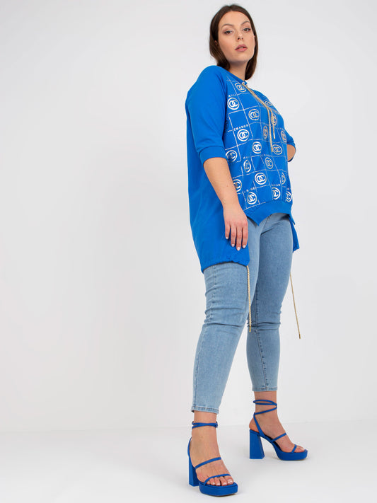 Ciemnoniebieska luźna bluzka plus size z rękawem 3/4